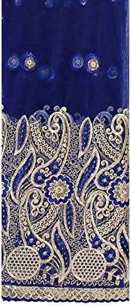 Lacebook African Fabric by the Yard - 5 Yards Gold and Royal Blue Lace Fabric Embroidery for Formal Gown Wedding Sequin Dress (Royal Blue)