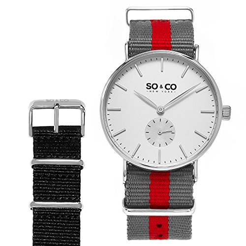 SO&CO New York Men's 'Madison' Quartz Stainless Steel and Canvas Casual Watch, Color:Grey (Model: 5265.Set.2)