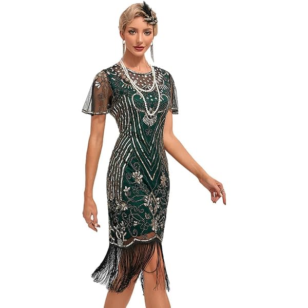 Amazon.com: 1920S Flapper Dress for Women Bridesmaid Wedding Guest Sequin  Fringed Dress Great Gatsby Dresses Black Gold XS : Clothing, Shoes & Jewelry