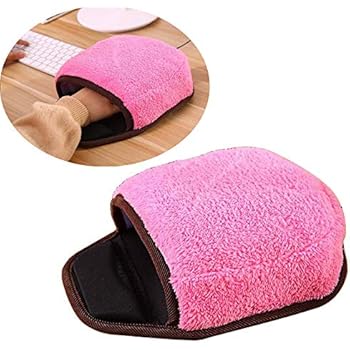 USB Heated Mouse Pad Mat Mouse Hand Winter Warmer with Wristguard Warm Plush -Comfortable Heated Mouse Pad Keep Your Hands Warm in Winter with Heating Pad (Pink)