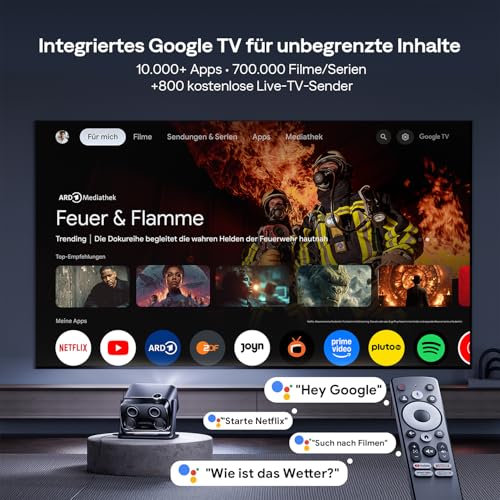 Aurzen Boom Mini 4-in-1 Smart Projector with Google TV, 4K Supports Home Cinema & Outdoor Projector, 20W DoIby Audio, 500 ANSI Projector, ToF Autofocus & Keystone Correction, WiFi/Bluetooth/Mobile Phone (Black)