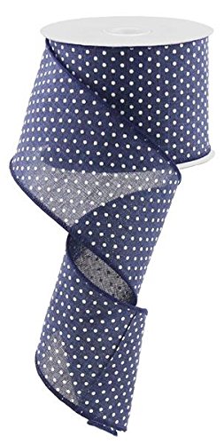 Navy Blue White Raised Swiss Polka Dots Wired Ribbon (2.5 Inches x 10 Yards) : RG0165219