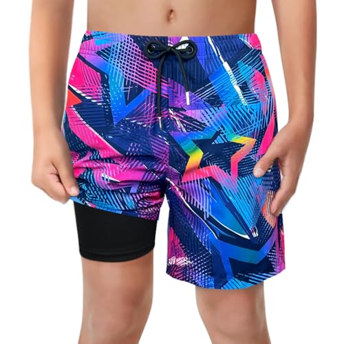 LUCOWEE Boys Fuchsia Stars Swim Trunks Built-in