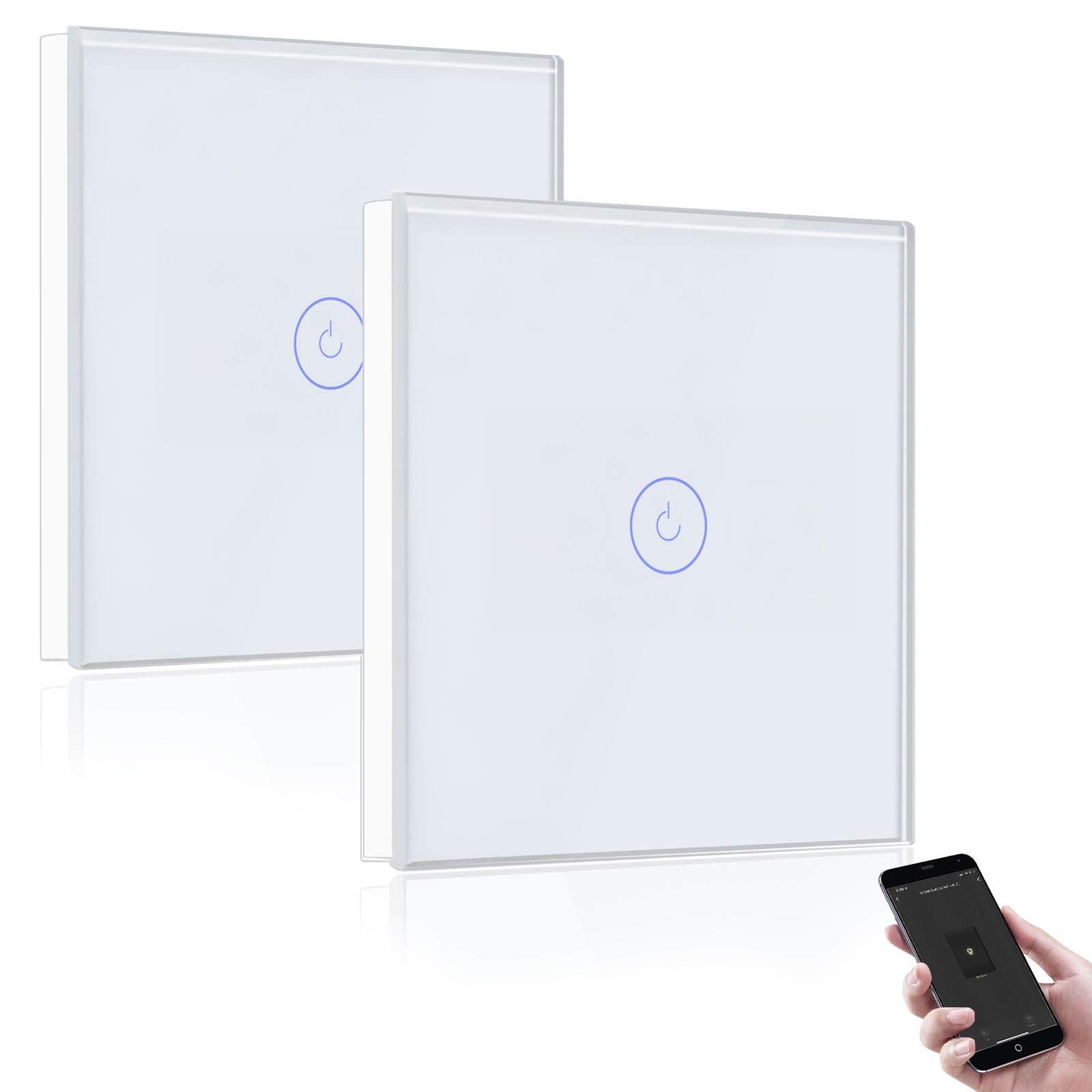 BSEED Smart Light Switch,Compatible with Alexa and Google Home,1 Gang WiFi Touch Switch,2 Way or Multi-Way Control by SmartLife APP,White Alexa Switch with LED Indicator Light-Neutral Wire Need-2pack — image 1