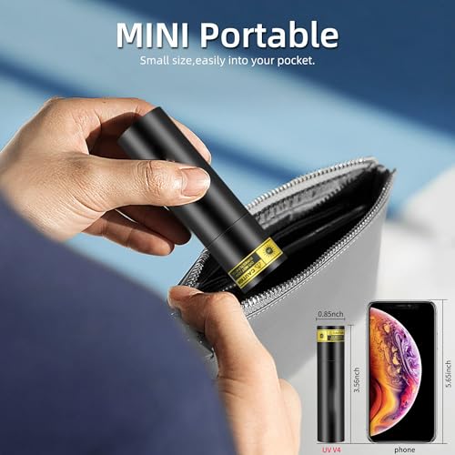 TERRIFI UV Flashlight 365nm - Portable Rechargeable Mini Blacklight LED Ultraviolet Light for Detecting Pet Urine Stains, Fluorescent Material, Money and Amber