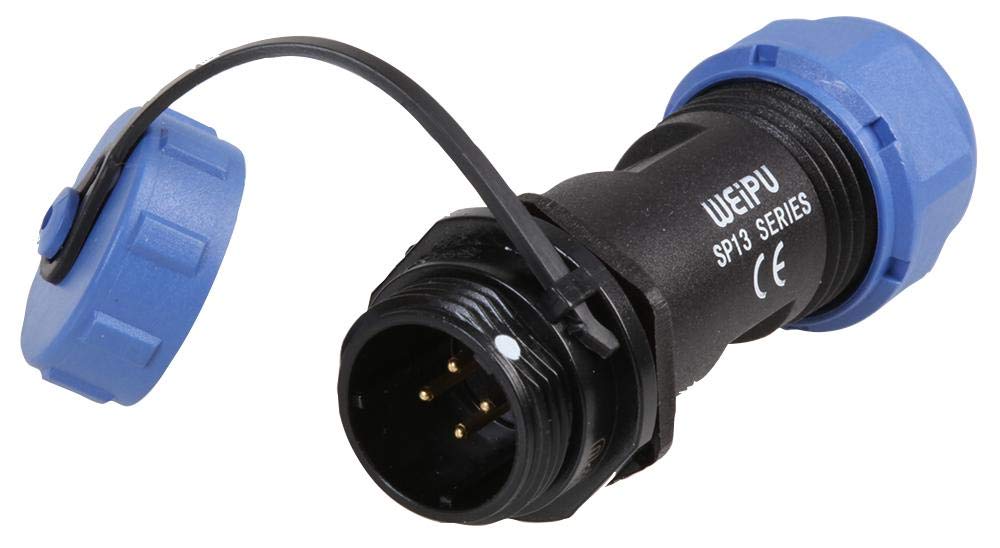 PRO ELEC 4-Pole Circular Threaded Inline Plug – IP68 Waterproof, 5-8mm Cable, 200V AC, 5A, Nylon Body with Gold Contacts – PELR0130