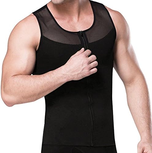 GSKS Mens Body Shaper With Zipper Slimming Shapewear Compression Shirt Elastic Vest Slim Undershirt