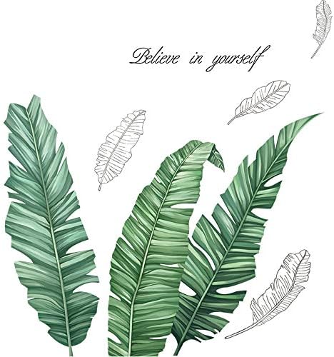 XLYS 2Pcs Green Plants Leaf Wall Stickers,Creative DIY Tropical Leaves Wall Decal Removable Peel Stick Wall Sticker for Living Bedroom Kitchen Office