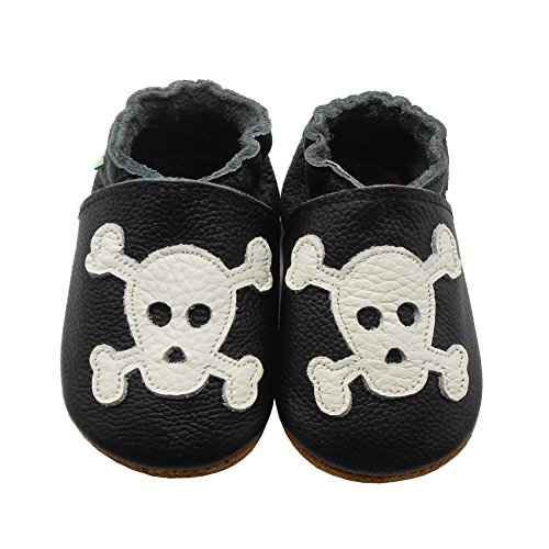 Sayoyo Baby Skull Soft Sole Black Leather Infant and Toddler Shoes 12-18months