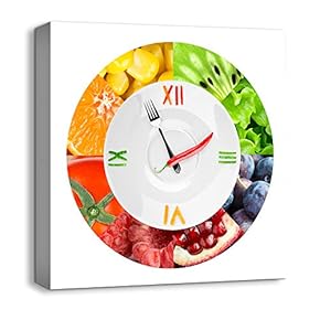 Canvas Wall Art Abstract Cute Clock Painting Artwork for Home Prints Framed - 12x12 inches