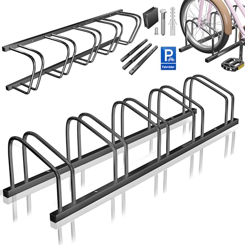 KESSER® Fahrradständer für 5 Fahrräder inkl. Parkschild | Mehrfachständer mit 37cm Radabstand für 30-65mm Reifenbreite | Fahrradhalter Aufstellständer