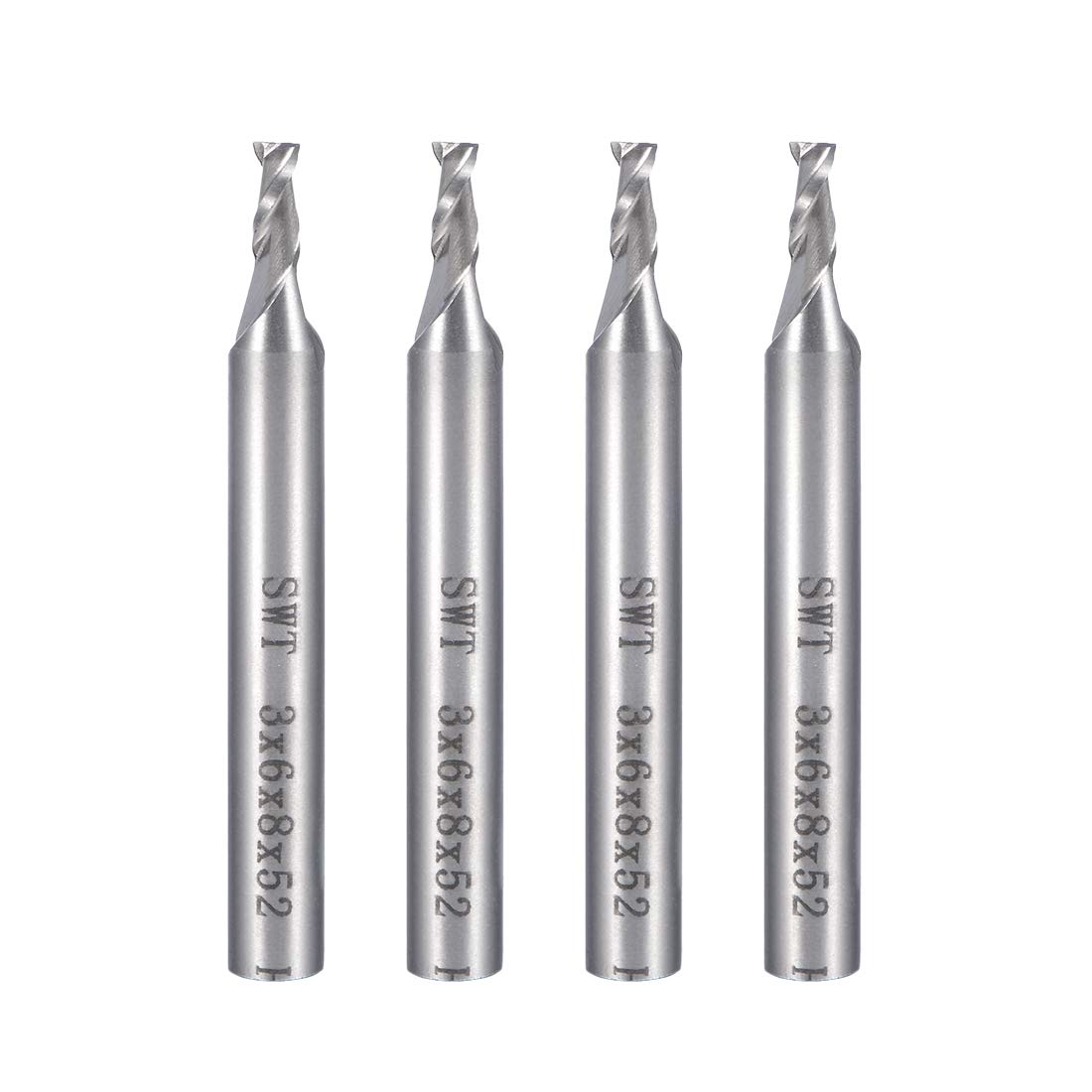 sourcingmap 4Pcs 6mm Shank 3mm x 8mm Straight Flat Nose End Mill Cutter CNC Router Bits 2 Flute