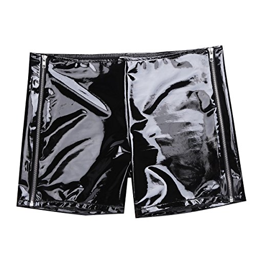 YiZYiF Men s Wet Look PVC Leather Underwear Bikini Swim Shorts With Double Zipper Black Large