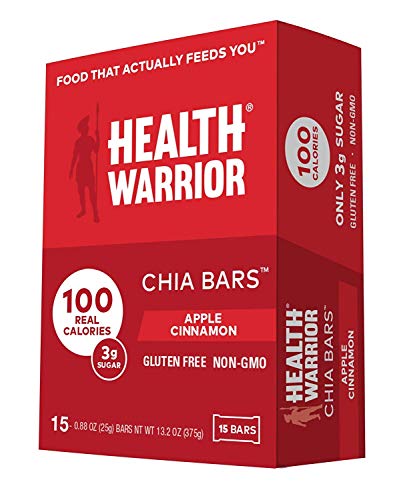 HEALTH WARRIOR Chia Bars, Apple Cinnamon, Gluten Free, Vegan, 25g bars, 15 Count