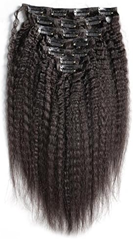 Clip in Human Hair Extensions Kinky Straight 120g 10Pcs Italian Coarse Yaki Hair Clip Ins Human Black (18")