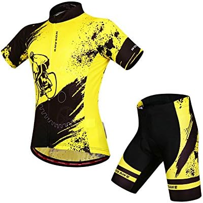 2017 Wosawe Short Sleeve Bicycle Shirts Men's Cycling Jersey Comfortable Quick-Drying Shorts Bike Racing Clothing Wear AV133 (Yellow set, M)