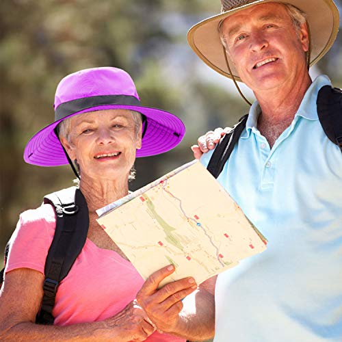 Geyoga 2 Pack Sun UV Protection Hat Mesh Wide Brim Sun Hat Outdoor Foldable Beach Hiking Fishing Summer Hat 56-58 cm (Purple and Blue)