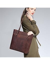 S-ZONE para mujer Vintage Crazy Horse de piel de trabajo bolsa bolsa de hombro de gran capacidad