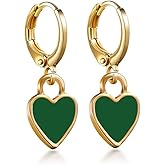 Heart Dangle Hoop Earrings, Gold Tone with Colors Heart Charm