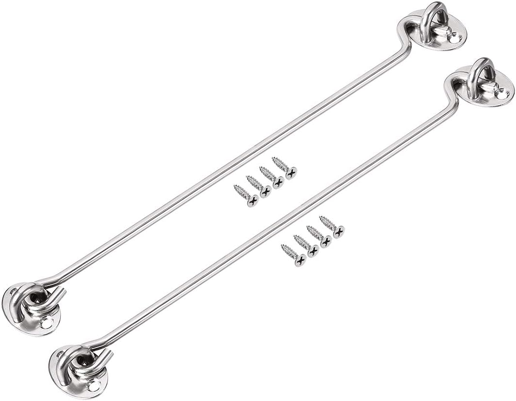 sourcing map 14" Cabin Hook Eye Latch Gate Door Swivel Window Hook Stainless Steel with Mounting Screws 2pcs