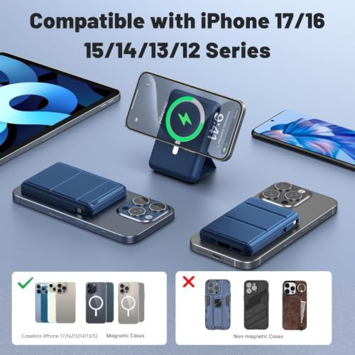 Power Bank, für Magsafe Powerbank iPhone 10000mAh mit Ständer, Blau — Foto 3 von 6