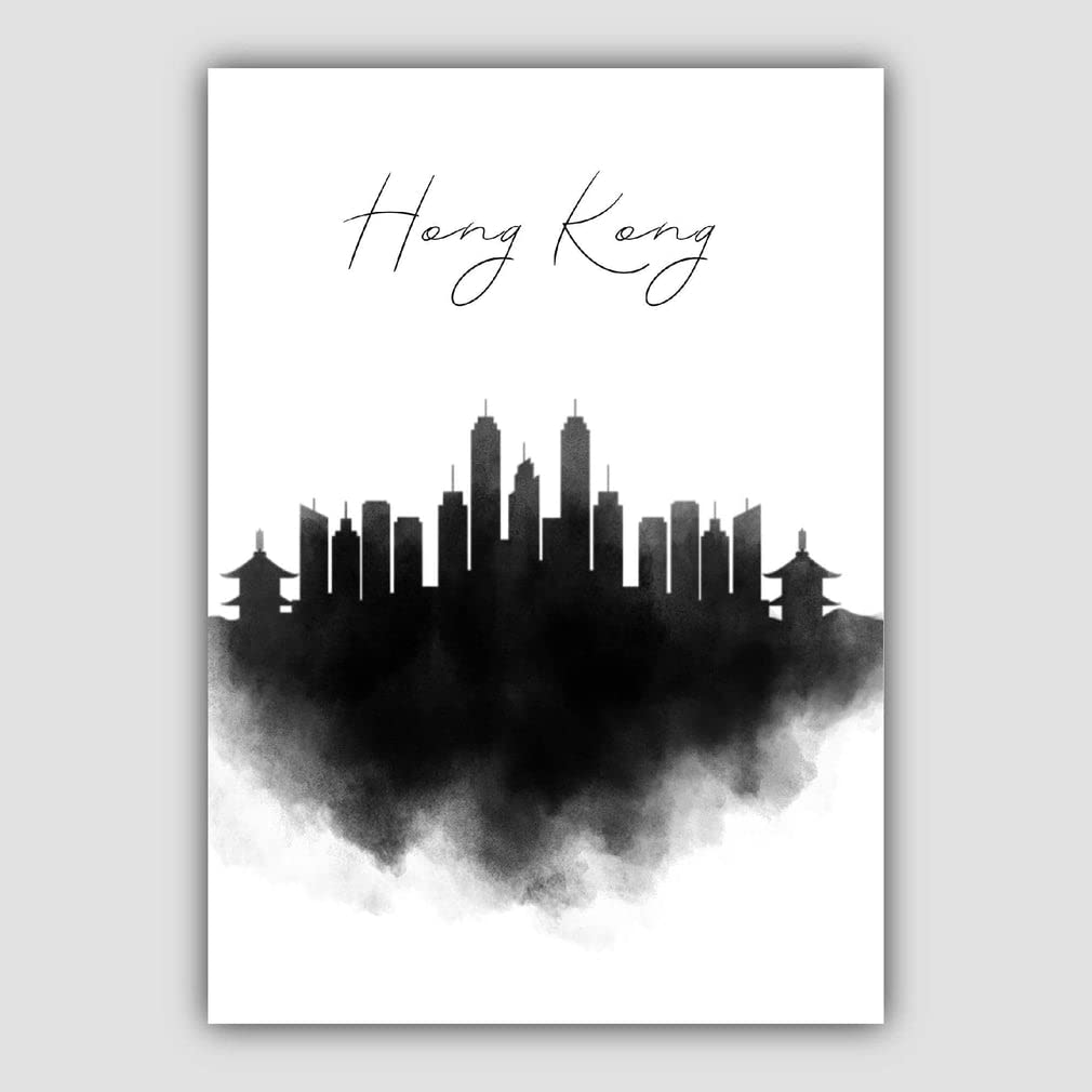 Artze Wall Art Hong Kong Watercolour Skyline Cityscape Print, 30 cm Width x 40 cm Height