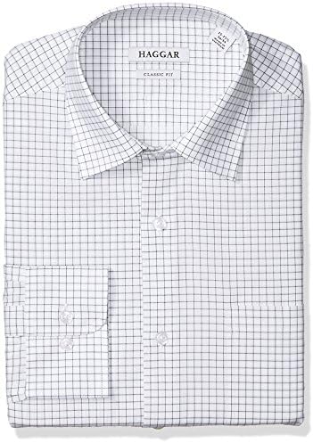 Haggar Dress Shirts Men's Classic Fit Performance Adjustable Collar Check, Black, 16-16.5 32-33