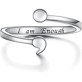 MANBU Sterling Silver Semicolon Ring for Women: I am Enough Keep Going Ring Engraved Inspirational Message Supporting Jewelry Gifts for Daughter Sister