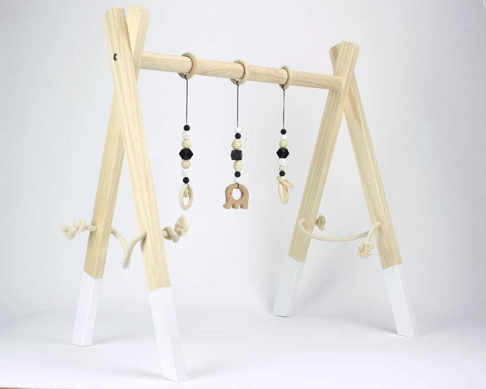 Play and Learn Wooden Baby Gym White Frame with Set of Toys (Black and White)