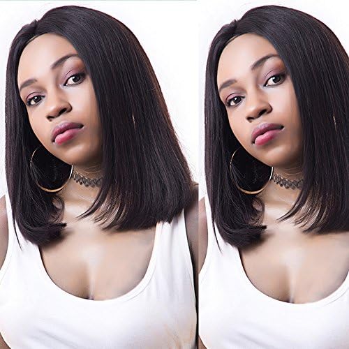 Short Bob Human Hair wigs Silky Straight 130 Density Brazilian Virgin Hair Lace Front with Baby Hair (12inch/Front lace)