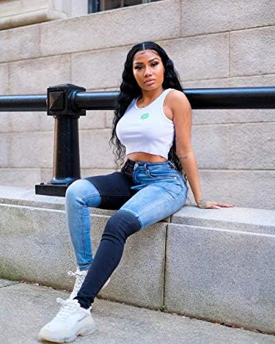 ZHDS Skinny Ripped Jeans Woman Contrast 