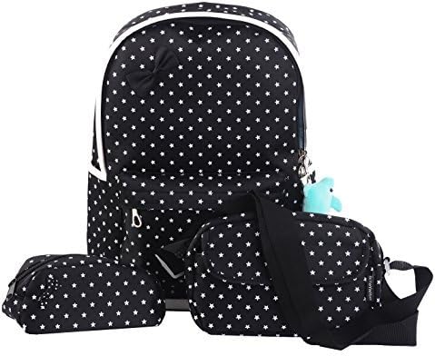 Efreewd Polka Dot 3pcs Kids Book Bag School Backpack Handbag Purse Girls Teen (Star-black)