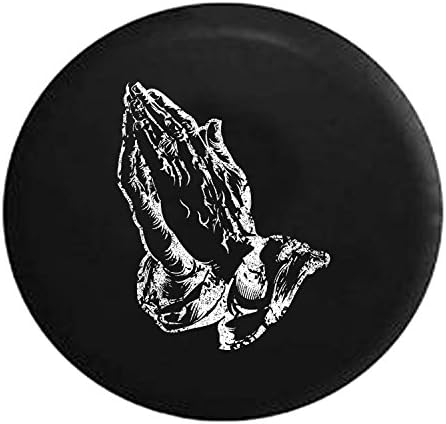 Distressed - Praying Hands of the Lord Savior God Spare Jeep Wrangler Camper SUV Tire Cover 35 Inch