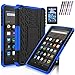 Windrew Hybrid Heavy Duty Armor Protection Cover [Anti Slip] [Built-In Kickstand] Skin Case For Amazon Fire 7 5th Generation 2015 Release Tablet + Screen Protector and Stylus Pen (Black/Blue)