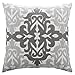 PONY DANCE Euro Decorative Throw Pillow Cover Cotton Floral Embroidered Pillowcase Square Damask Sofa Cushion Cover Hidden Zipper Design, 18 inches(45 x 45 cm), Grey Floral, 1 Pack