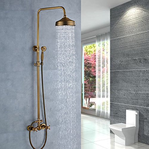 Senlesen Antique Brass Bathtub Mixer Faucet 8-inch Rainfall Shower Head + Handheld Sprayer - Thumbnail 2