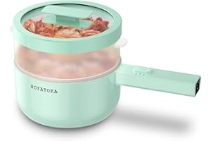 Hoyatoka Electric Hot Pot, 1.5L Portable Non-Stick Electric Cooker with Steamer, Multifunction Electric Pot for Stir Fry, Roast, Egg, Ramen Cooker with Dual Power Control for Dorm and Office, Green