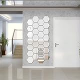 BLEUM CADE Hexagon Mirror DIY 12 PCS Geometric Hexagon Mirror Decoration 3D Mirror Wall Stickers Removable Hexagon Mirror Personalized Art Hexagonal Acrylic Mirror (6.3 inches, Silver)