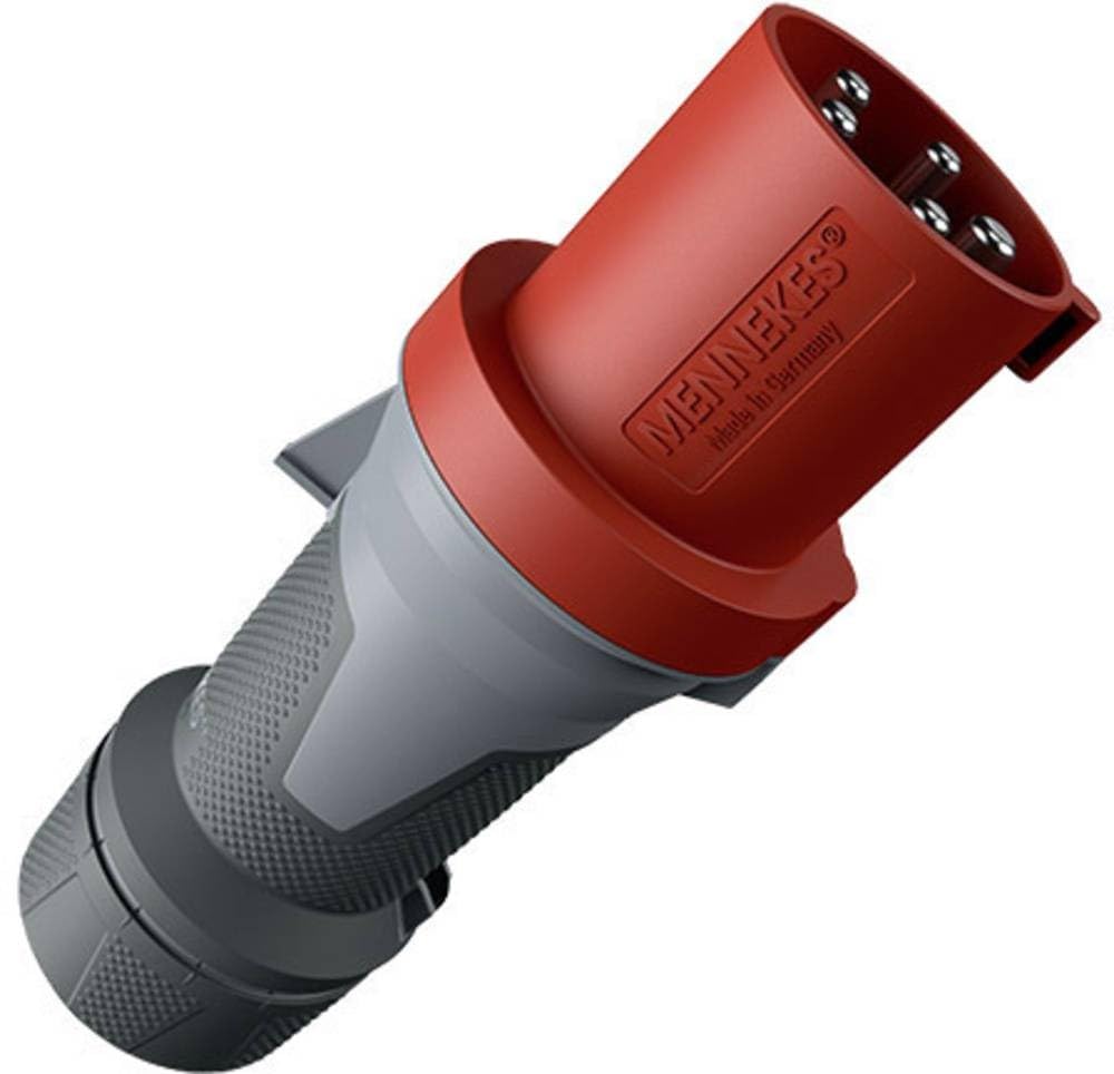 MENNEKES 13112 Power TOP Xtra Plug with Rubberized Area, IP 44 Protection, 6 hours Earth Position, 5 Pole, 63 A Current, 400V, Red