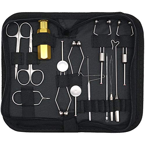 XFISHMAN Fly Tying Tool Kit 12 in 1 with Bobbin Finisher Scissors Hackle Hair Stacker Fly