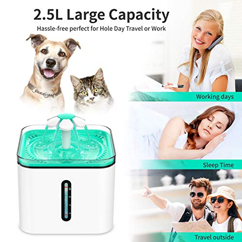 HONGDAK Pet Fountain, 84oz/2.5L Automatic Cat Water Fountain, Dog Water Dispenser with 3 Replacement Filters and 1 Silicone Mat for Cats, Dogs and Multiple Pets