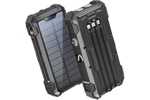 GOODaaa Portable Charger 42800mAh Built in 4 Cables and Thermometer 15W Fast Charging Power Bank Five Outputs Three Inputs Solar Charger Power Bank, SOS/Strobe/Strong Flashlights, Carabiner
