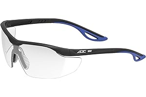 ADC 5002BKQ Deluxe Full-Frame, Length-Adjustable Protective Eyewear with UVA and UVB Protection, Black and Blue Accents with Clear Lenses