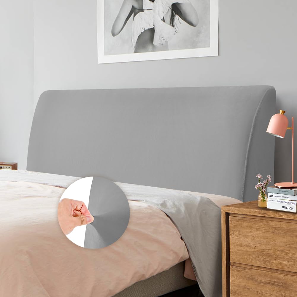 CAIJIN Headboard Covers - Velvet Stretch Soft Dust Proof Headboard Cover for Bedroom Upholstered Headboard 120-140cm (Full), Light Grey