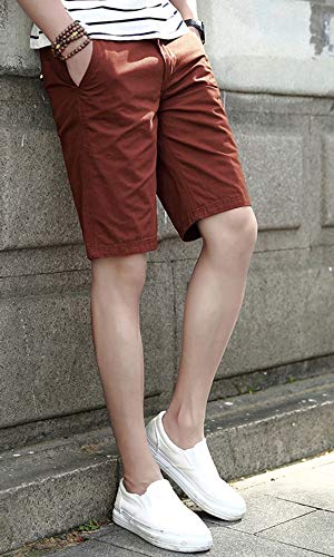 Voncheer Mens Flat Front Classic Fit Summer Casual Cotton Shorts with 4 Pockets (32, Brown Men Shorts)