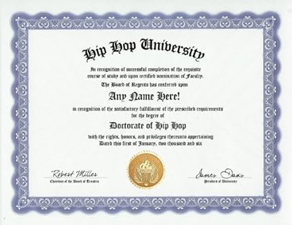 Amazon Com Hip Hop Degree Custom Gag Diploma Doctorate