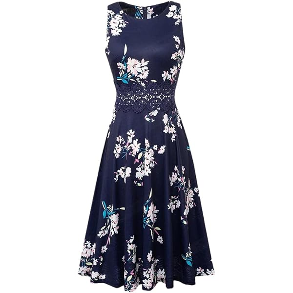 Women's Vintage Floral Flared A-Line Swing Casual Party Dresses Sleeveless  Rockabilly Pinup Audrey Hepburn Dress Black at Amazon Women's Clothing store