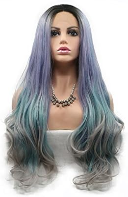 Natural Wave Middle Part Short Dark Roots To Pastel Purple Blue