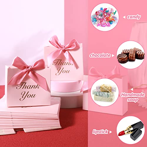 VGOODALL 24PCS Small Thank You Gift Bags, Mini Party Favor Bags Pink Candy Bags Treat Boxes Paper Gift Bags with Bow Ribbon for Wedding Valentine\'s Day Bridal Baby Shower Birthday Party