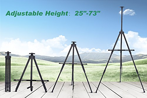 Easel Stand, Ohuhu Artist Easels for Display, Aluminum Metal Tripod Field Easel with Bag for Table-Top/Floor/Flip Charts, Black Art Easels W/ Adjustable Height 25 - 73” for Posters, Kids Painting